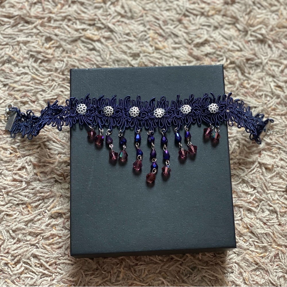 Dark Blue Necklace-Choker.Brand Not-Known. Total length: 16 inches